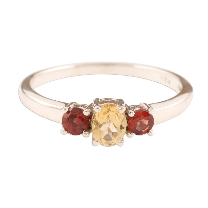 heart-shaped rings for women -Novica Handmade Passionate Embrace Garnet And Citrine 3-Stone Ring