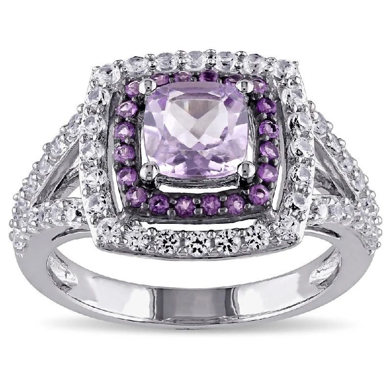 chunky rings for women -Miadora Sterling Silver Rose de France African Amethyst Created White Sapphire Cocktail Ring