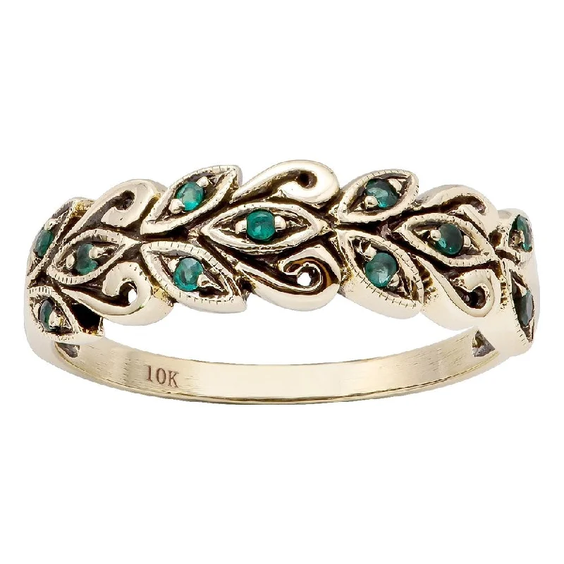 wedding rings with sapphires -Viducci 10k Yellow Gold Genuine Emerald Scroll Anniversary Ring