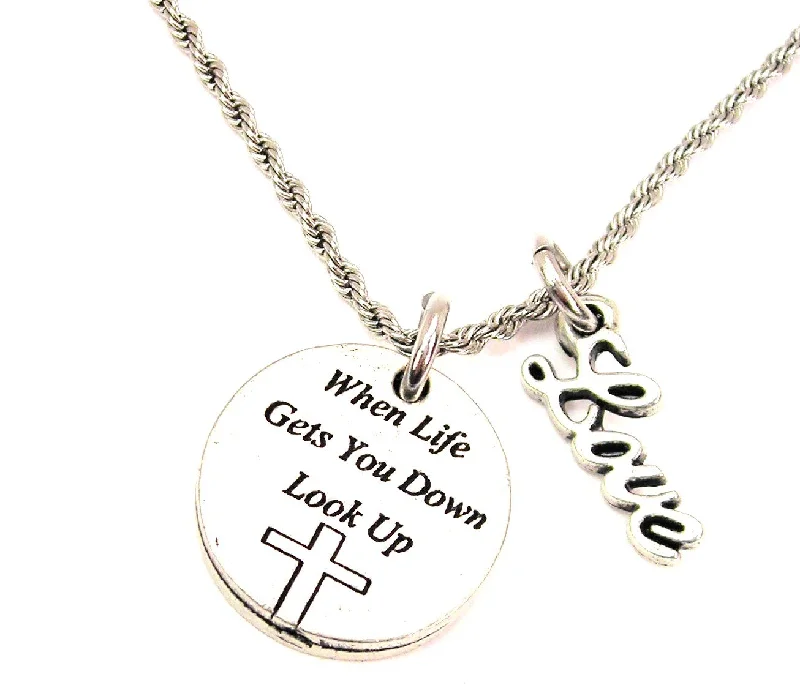 jewelry sets with necklaces -When Life Gets You Down Look Up 20" Chain Necklace With Cursive Love Accent