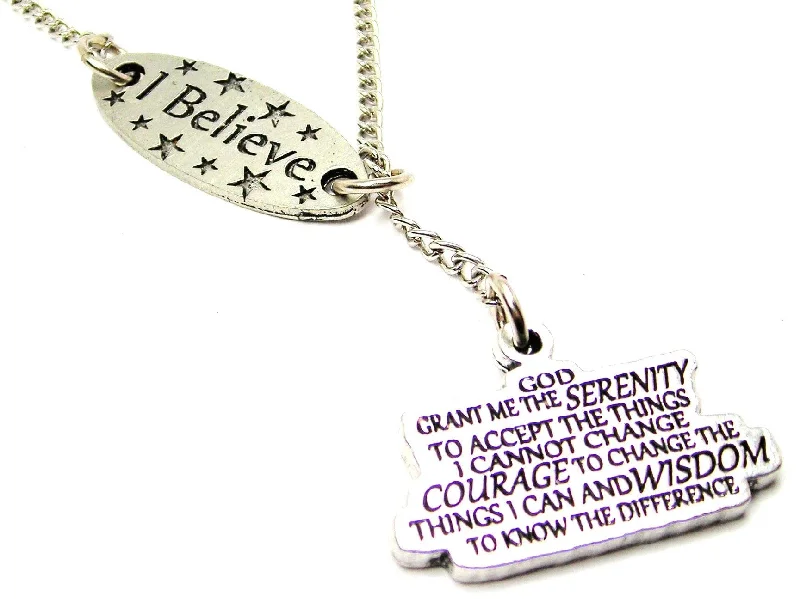 crystal pendant necklaces for women -I Believe And Serenity Prayer Lariat Necklace