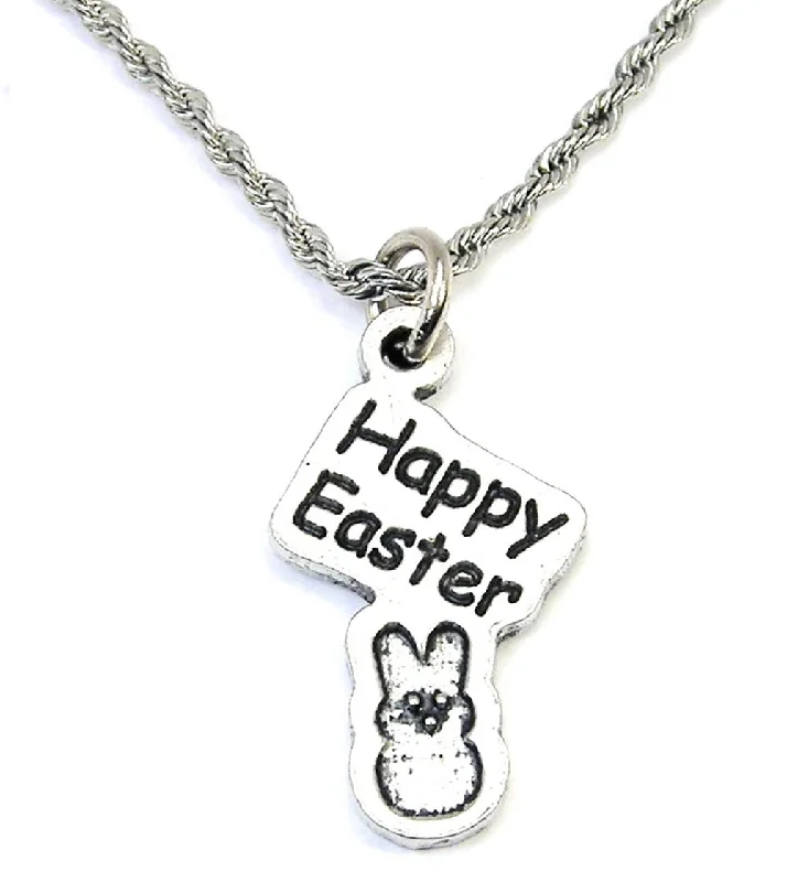 trendy necklaces for women -Happy Easter With Marshmallow Bunny Single Charm Necklace