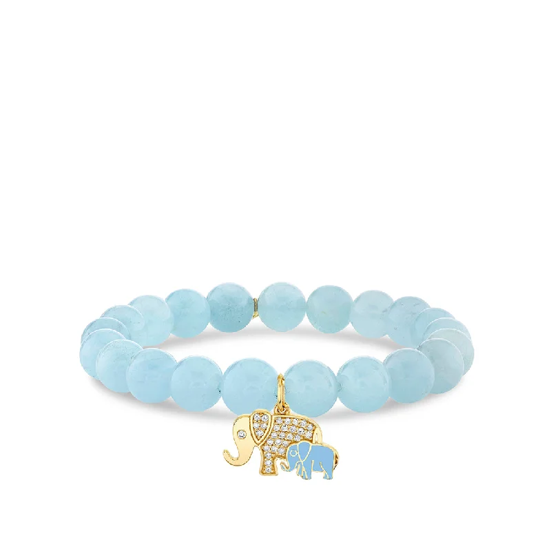 crystal bracelets for women -Gold & Diamond Elephant Family on Aquamarine