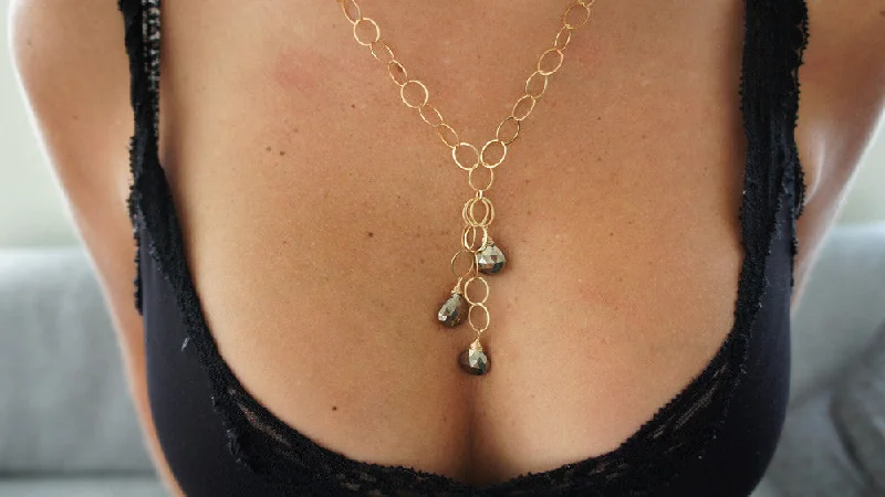 charm necklaces for women -Three Drop Pyrite Necklace