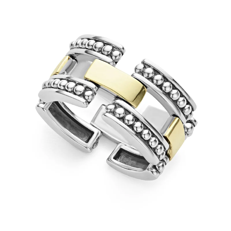 anniversary rings with diamonds -High Bar Two-Tone Caviar Link Ring