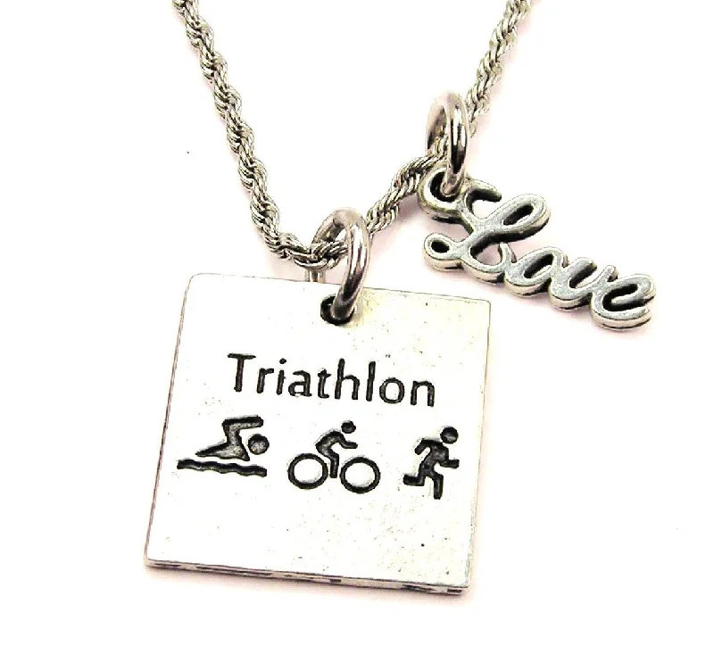 bridal pearl necklaces for women -Triathlon 20" Chain Necklace With Cursive Love Accent