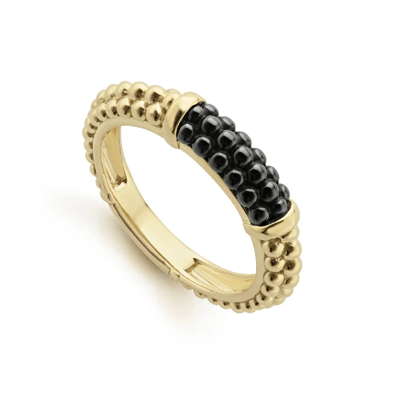 large statement rings for women -Black Caviar Ceramic 18K Gold Caviar Stacking Ring