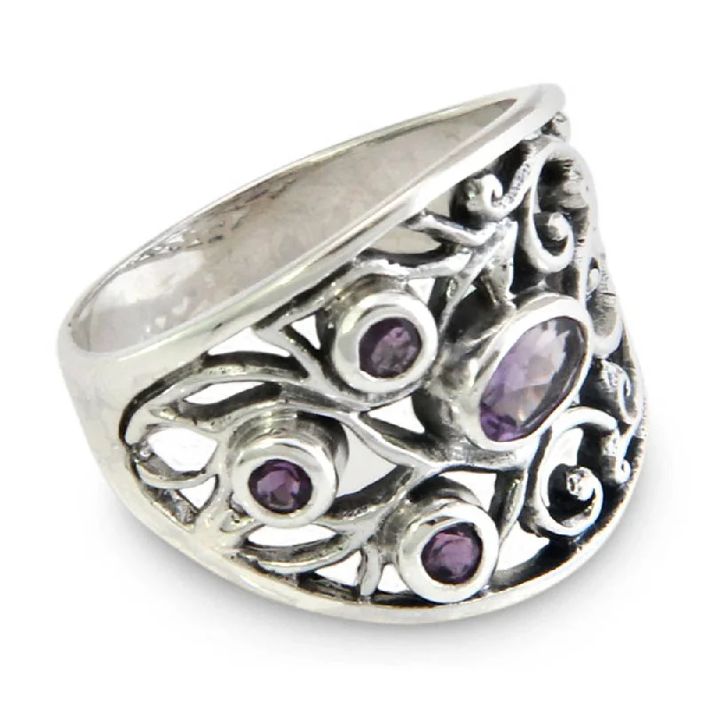 solitaire rings for women -NOVICA Handmade Sterling Silver 'Tree of Life' Amethyst Ring (Indonesia)