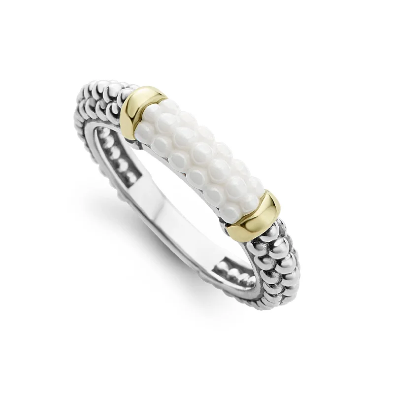 infinity rings for women -White Caviar Ceramic Two-Tone Caviar Stacking Ring