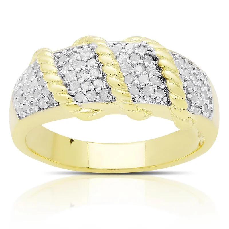 anniversary gemstone rings -Finesque Gold Over Sterling Silver 1/2ct TDW Diamond Twist Design Ring