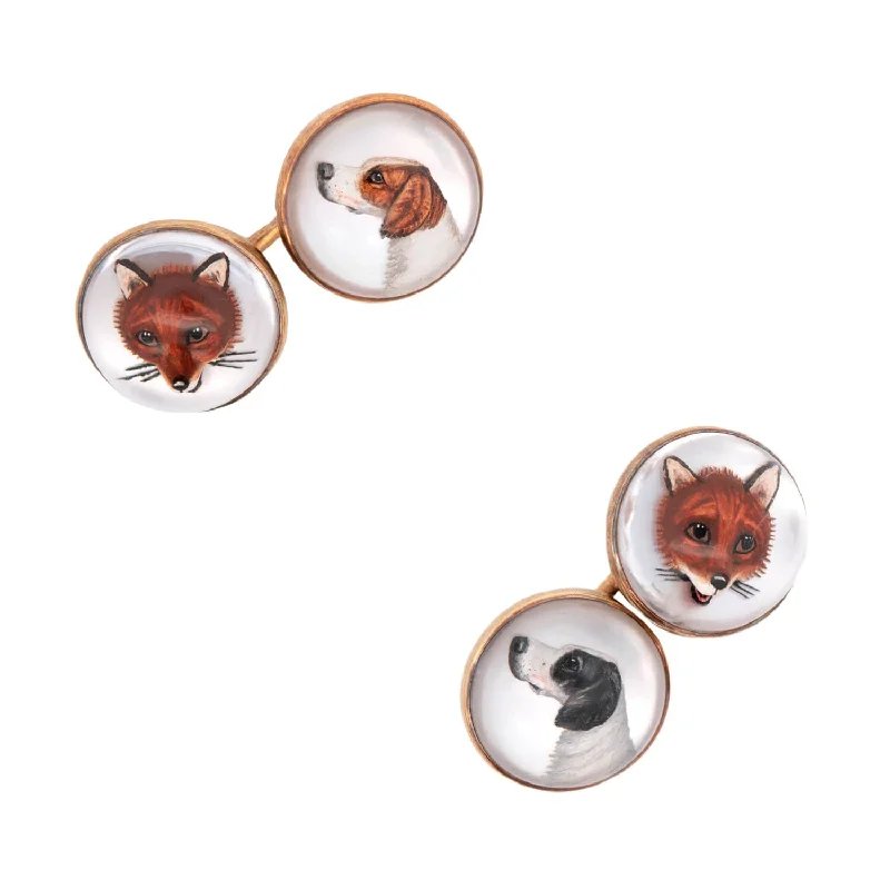 flower bangles for women -Edwardian 14k Essex Crystal Hunting Dog & Fox Cufflinks