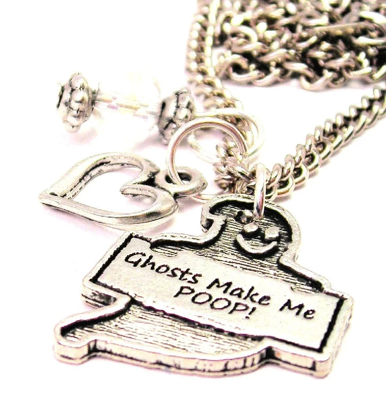 birthstone pendant necklaces -Ghost Makes Me Poop! Heart And Crystal Necklace