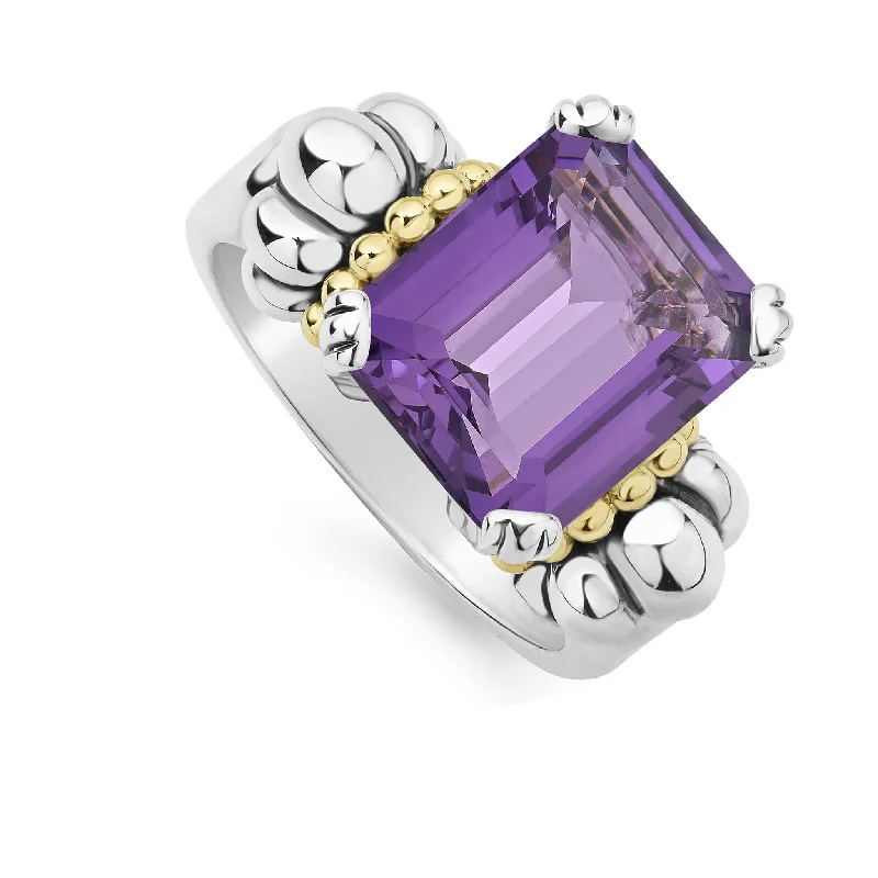 solitaire rings for women -Glacier Medium Emerald-Cut Amethyst Ring