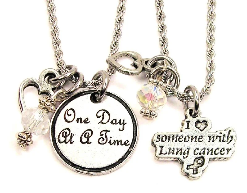 birthday gift necklaces for women -Lung Cancer Awareness Set Of 2 Rope Chain Necklaces