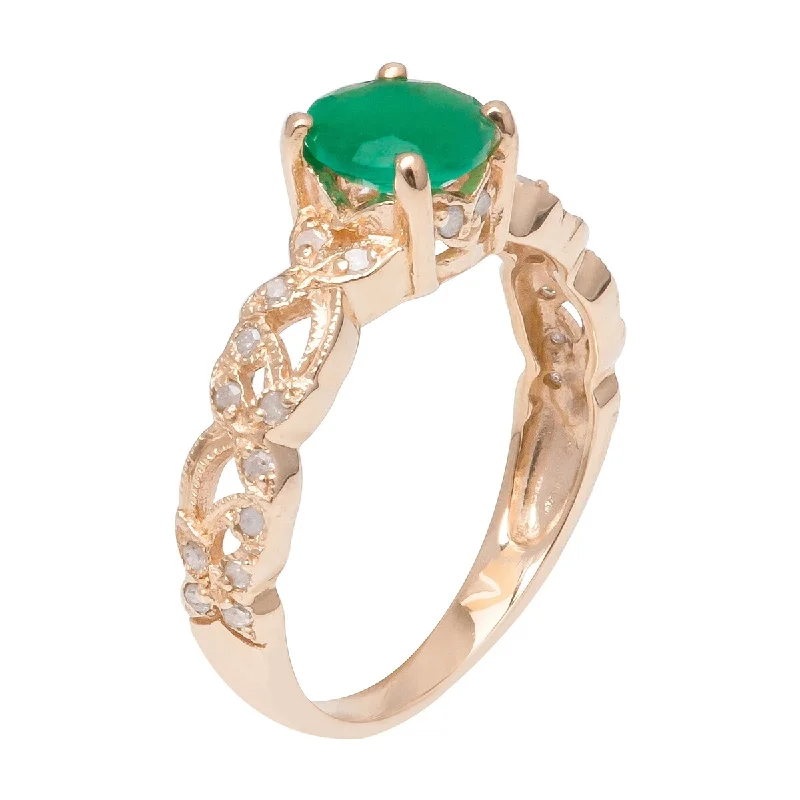 personalized wedding rings -Viducci 10k Yellow Gold Vintage Style Genuine Round Emerald and Diamond Filigree Ring