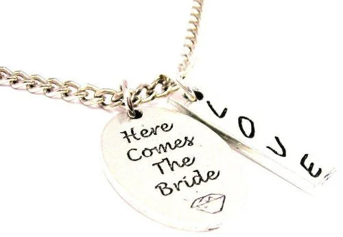 custom pendant necklaces for women -Here Comes The Bride Love Stick Necklace