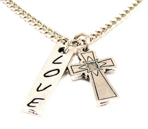 anniversary gift necklaces for women -Gothic Cross Love Stick Necklace