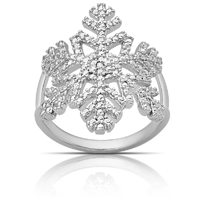 gold rings for women -Finesque Silver Overlay Diamond Accent Snowflake Design Ring (I-J, I2-I3) (Size 7)