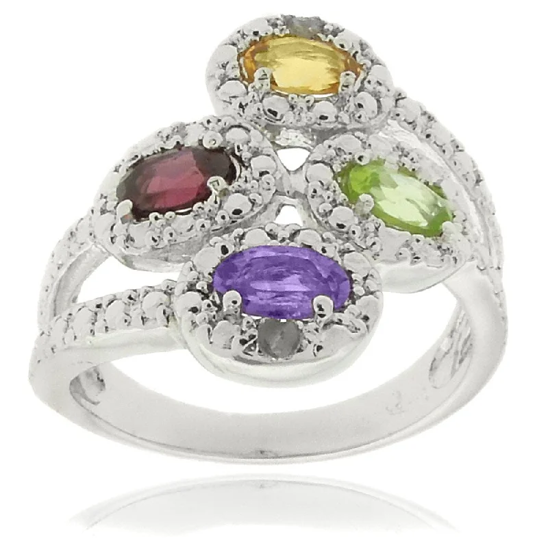 anniversary rings with diamonds -Dolce Giavonna Sterling Silver Multi-gemstone and Diamond Accent Ring