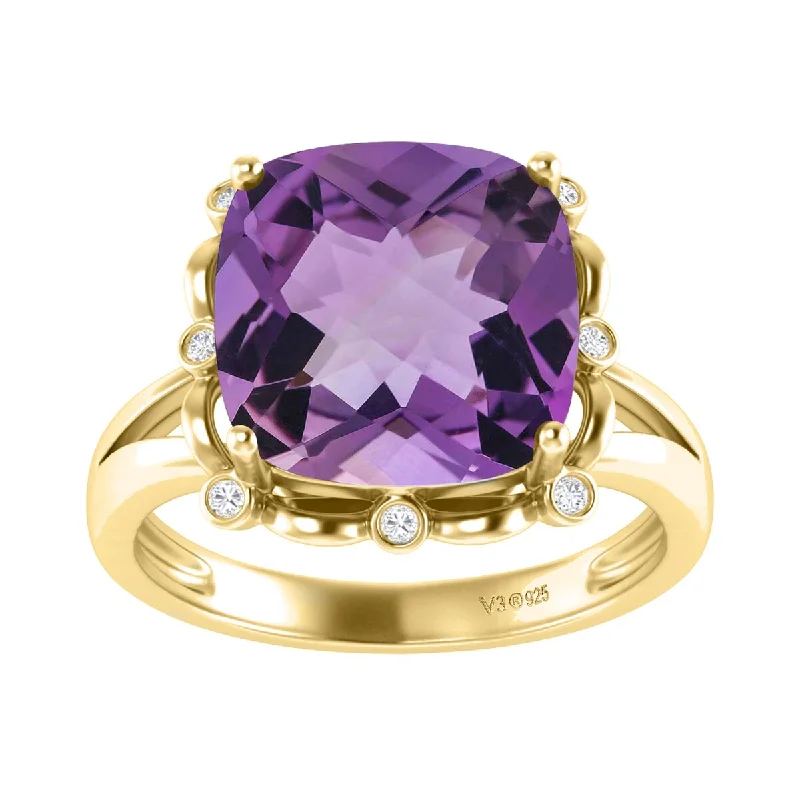 gold plated rings for women -Gold Over Sterling Silver With Amethyst and White Topaz Solitaire Ring