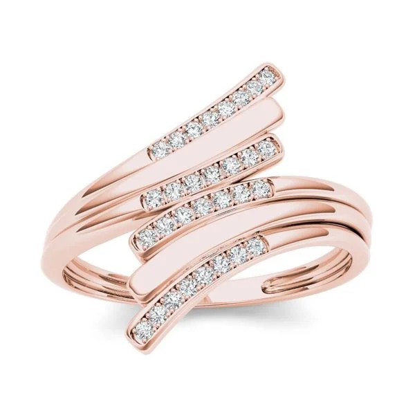 bold rings for women -De Couer 10k Rose Gold 1/10ct TDW Diamond Triple Ribbon Ring - Pink