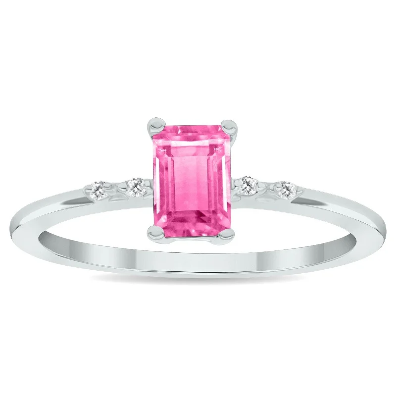 large statement rings -Women's Pink Topaz and Diamond Sparkle Ring in 10K White Gold