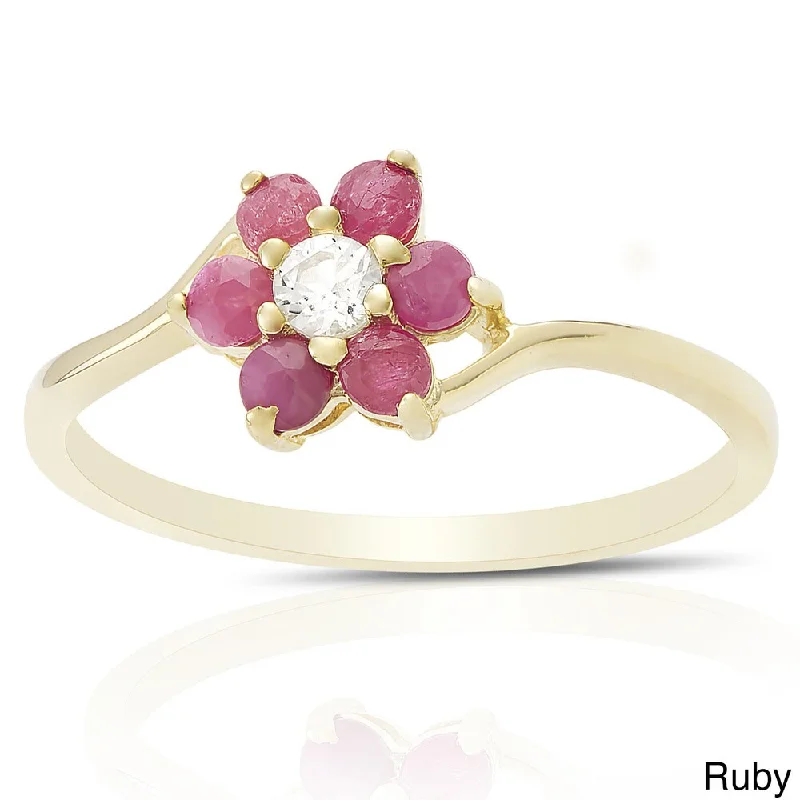 bold rings for women -Dolce Giavonna Gold Over Sterling Silver Gemstone Flower Ring with Red Bow Gift Box