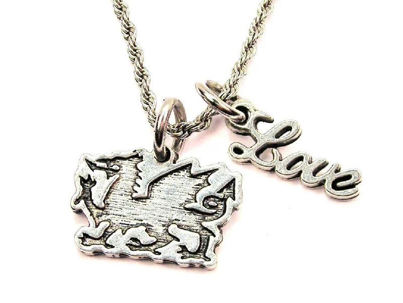 adjustable gold necklaces for women -Welsh Dragon 20" Chain Necklace With Cursive Love Accent