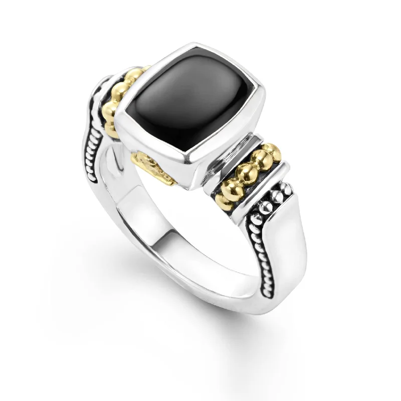 luxury wedding rings -Caviar Color Bezel-Set Onyx Ring