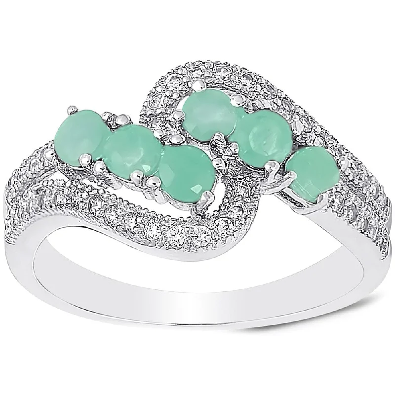 large statement rings -Dolce Giavonna Sterling Silver Gemstone and Cubic Zirconia Crossover Ring