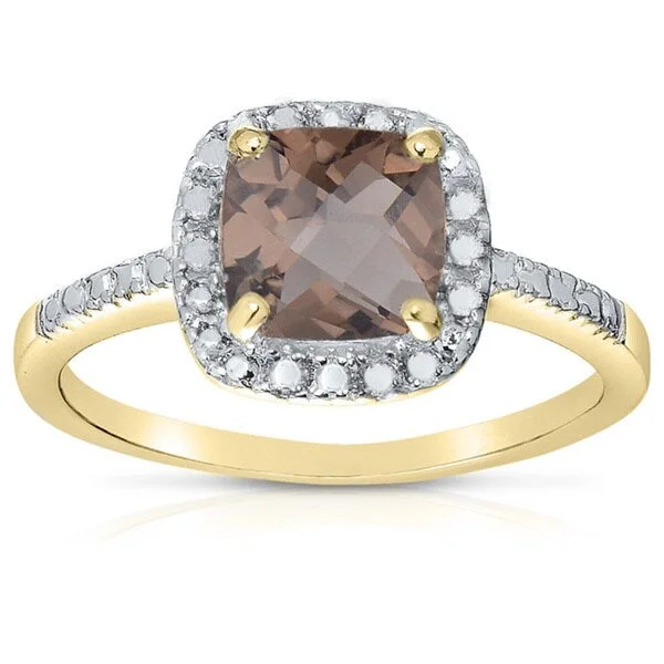 luxury wedding rings -Dolce Giavonna 14k Gold Overlay Cushion-cut Smokey Quartz Cocktail Ring