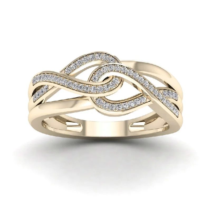 men's style rings for women -De Couer 10k Yellow Gold 1/6ct TDW Diamond Infinity Braided Ring