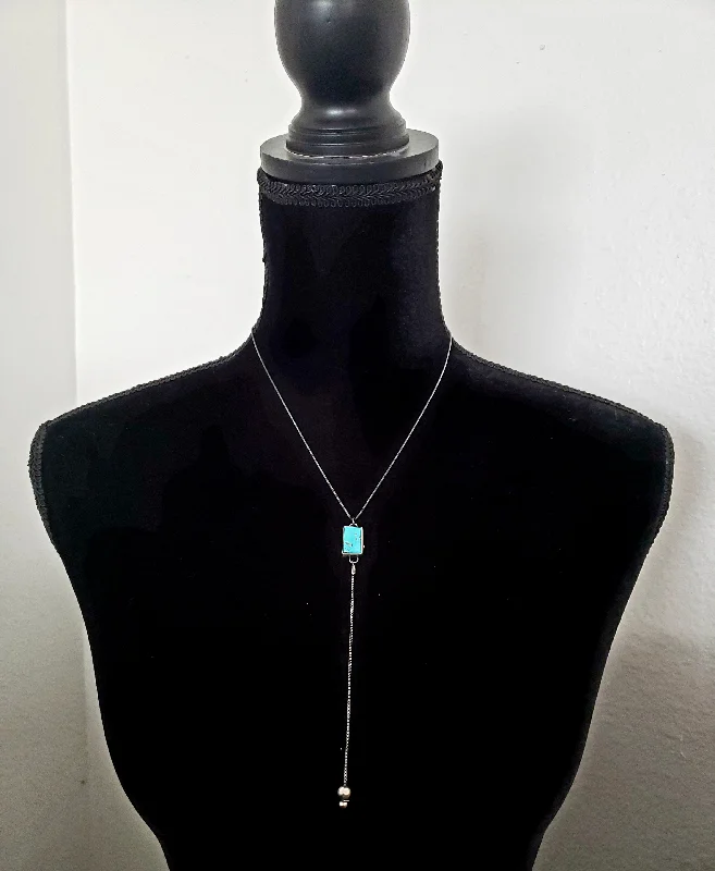 pendant necklaces for women -Stamped Sterling Silver Turquoise Bar Lariat Necklace