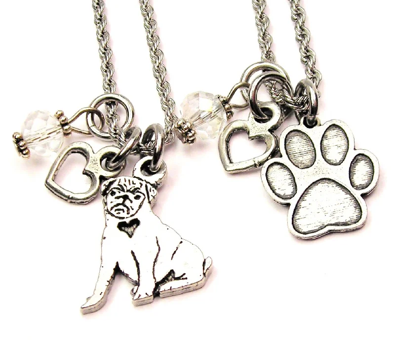 rose gold choker necklaces -Pug Love Set Of 2 Rope Chain Necklaces