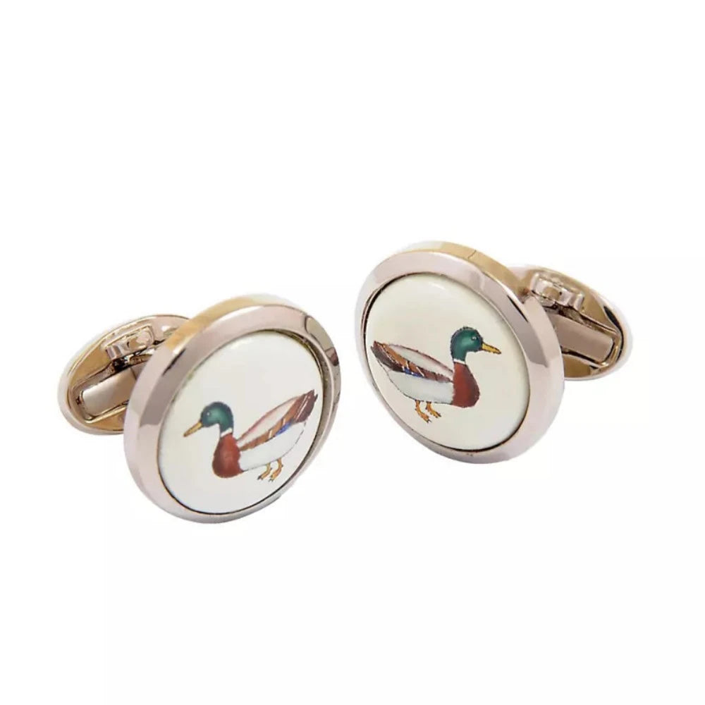 engraved bangles for women -Halcyon Days Mallard Round Gold Cufflinks