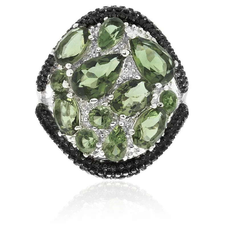 colorful gemstone rings -Dolce Giavonna Silver Overlay Simulated Green Topaz Cocktail Ring