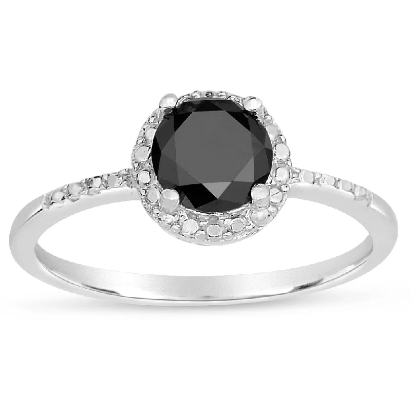 colored gemstone engagement rings -Finesque Sterling Silver 1/4 to 1ct TDW Black Diamond Halo Ring