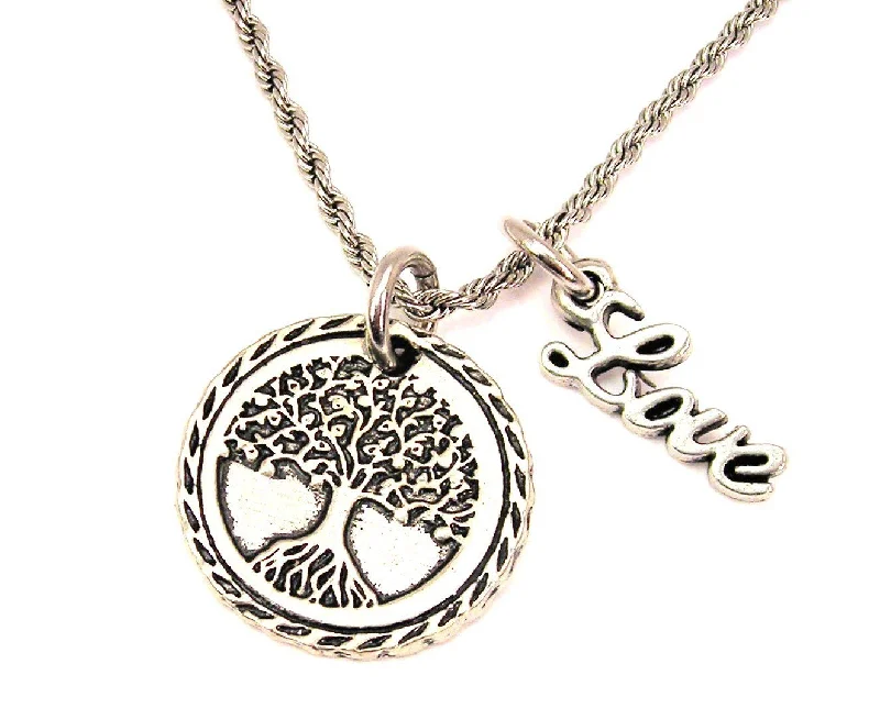 men's style necklaces for women -Tree Of Life 20" Chain Necklace With Cursive Love Accent