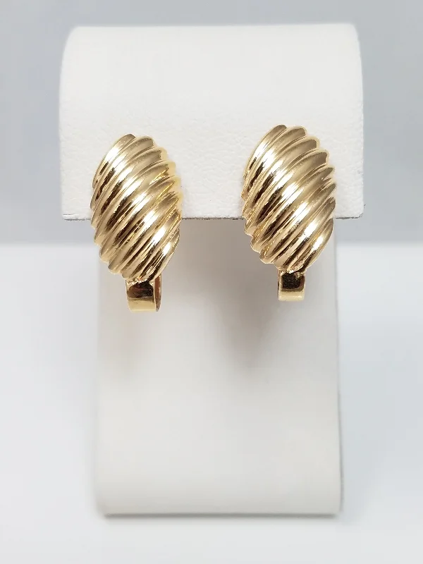 adjustable earrings for women -Chic 14k Yellow Gold Ribbed Earrings