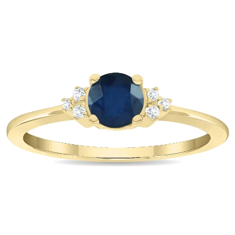 diamond wedding rings for women -Women's Round Shaped Sapphire and Diamond Half Moon Ring in 10K Yellow Gold