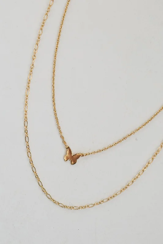 adjustable necklaces for women -Mary Gold Butterfly Layered Necklace