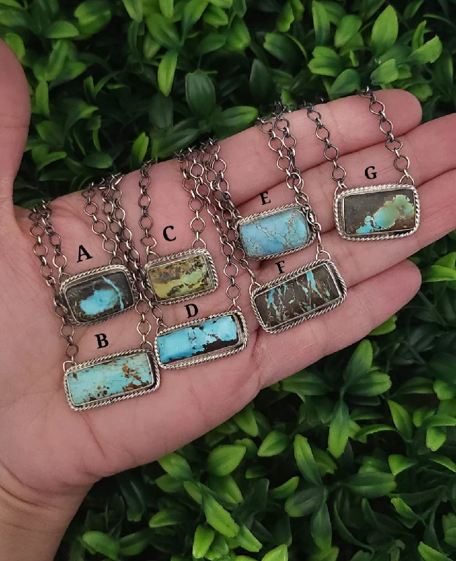 luxury necklaces for brides -Stamped Sterling Silver Turquoise Bar Necklaces