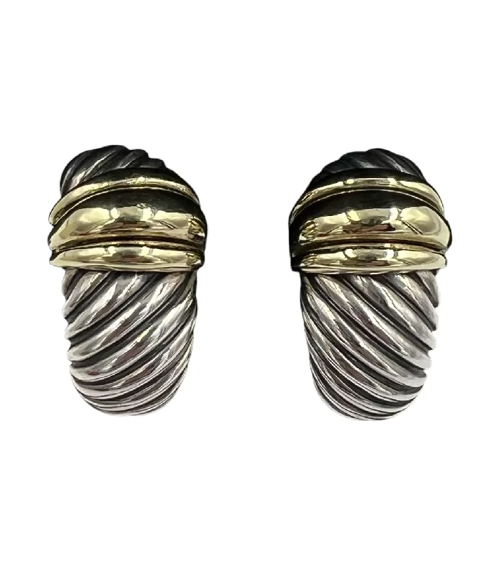 luxury hoop earrings for women -David Yurman Silver Gold J Hoop Clip On Earrings