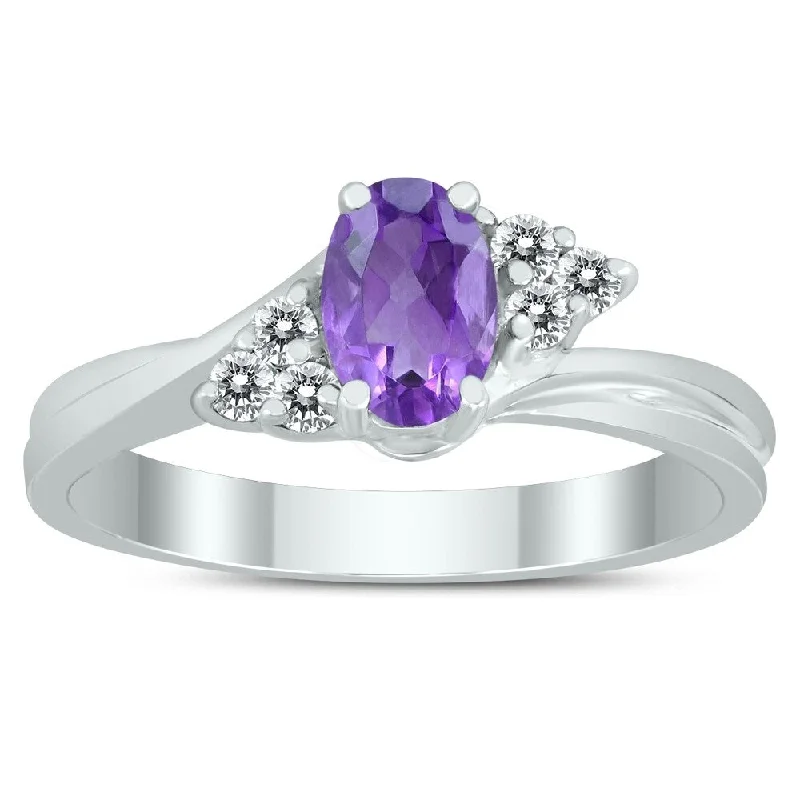 engagement rings for brides -6X4MM Amethyst and Diamond Twist Ring in 10K White Gold