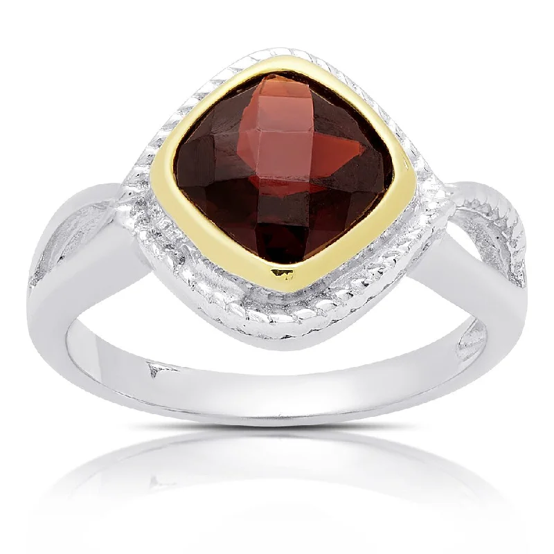 oval rings for women -Dolce Giavonna Sterling Silver Cushion-cut Garnet Ring