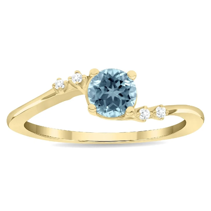 luxury rings for women -Women's Round Shaped Aquamarine and Diamond Tierra Ring in 10K Yellow Gold