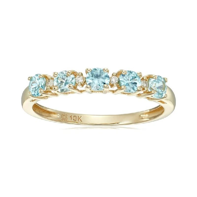 eternity rings for women -10k Yellow Gold Blue Zircon & Diamond Accented Stackable Ring