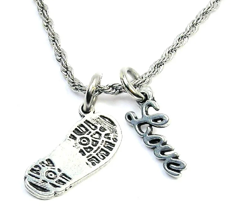 anniversary gift necklaces for women -Combat Boot Print 20" Rope Necklace With Love