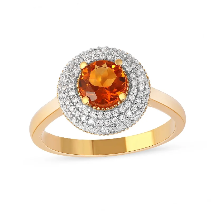 custom birthstone rings -Citrine Gemstone 1/5ct TDW Diamond Halo Ring in 10k Yellow Gold by De Couer