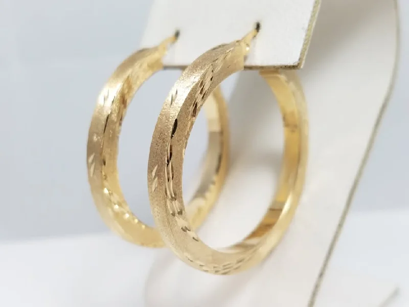 diamond earrings for women -Dazzling 14k Yellow Gold Hollow Hoop Diamond Cut Earrings